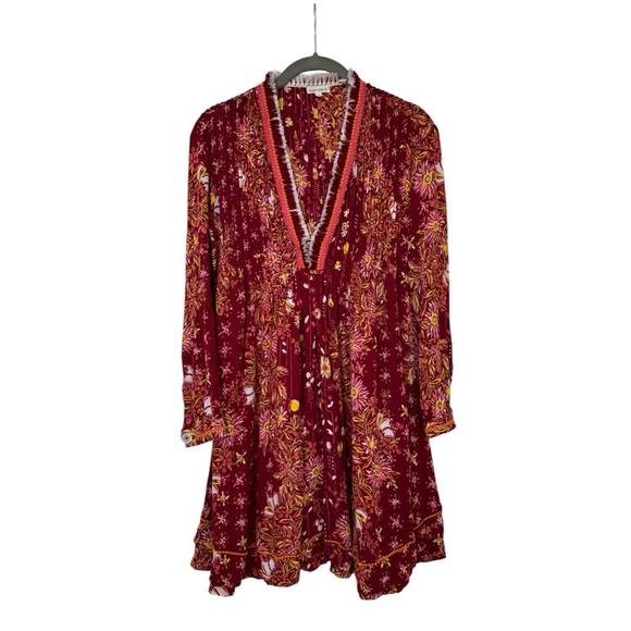 Poupette St Barth Ola Mini Dress Flowy Summer Long Sleeve Deep V - Picture 1 of 9